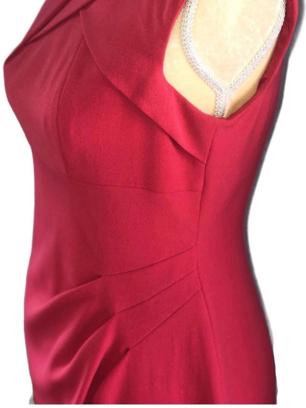 Adrianna Papell Red Cap-Sleeve Midi Sheath Dress with Folded Neck Detail - Picture 4 of 6